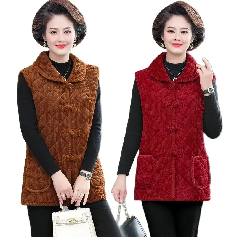 Middle Aged Mothers Add Velvet Warm Vest Sleeveless Jacket Autumn Winter Women's Ethnic Style Waistcoat Female Sleeveless Coat
Middle Aged Mothers Add Velvet Warm Vest Sleeveless Jacket Autumn Winter Women's Ethnic Style Waistcoat Female Sleeveless Coat