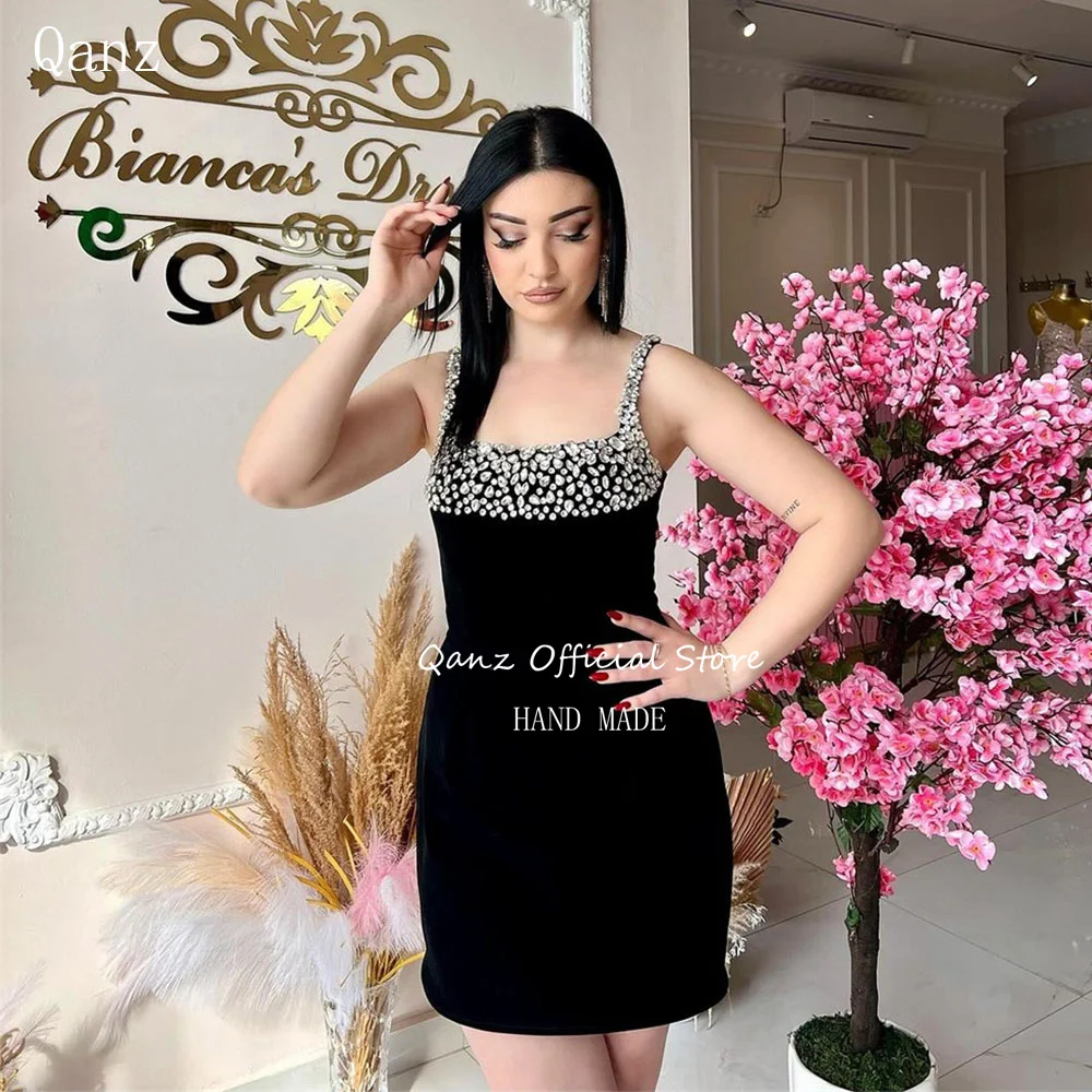 Qanz Black Crystal Prom Dresses Saghetti Straps Short Cocktail Dresses Satin Mermaid Lace Up Back Birthday Dresses Customized
Qanz Black Crystal Prom Dresses Saghetti Straps Short Cocktail Dresses Satin Mermaid Lace Up Back Birthday Dresses Customized