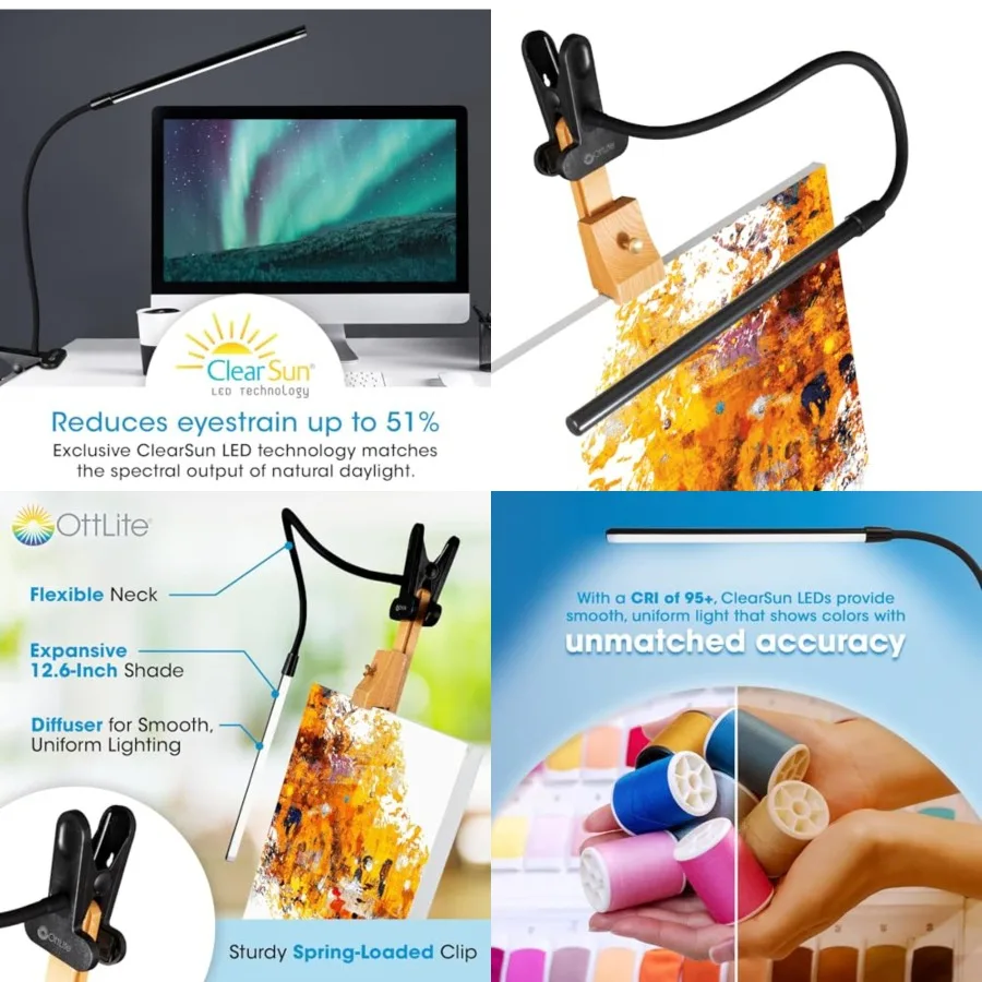 Clip-On LED Easel Lamp with ClearSun LED Technology - Sturdy Clip Light with On/Off Switch Cord - Adjustable and Flexible Neck
Clip-On LED Easel Lamp with ClearSun LED Technology - Sturdy Clip Light with On/Off Switch Cord - Adjustable and Flexible Neck