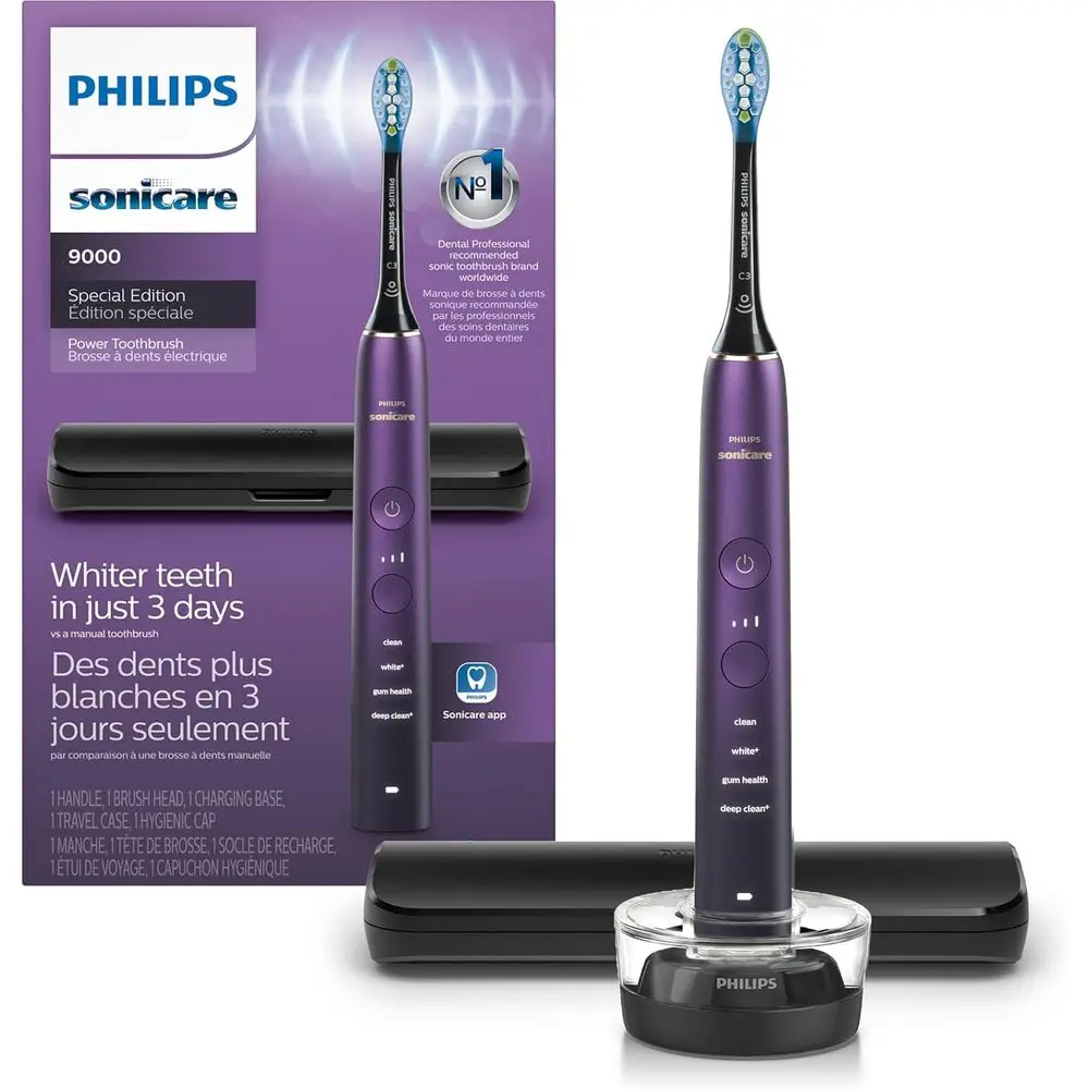 Electric Toothbrush with App, Pure Sensor, 12 Modes, Replacement Alert, Charging Stand, Travel Case, Amethyst HX9911/91
Electric Toothbrush with App, Pure Sensor, 12 Modes, Replacement Alert, Charging Stand, Travel Case, Amethyst HX9911/91