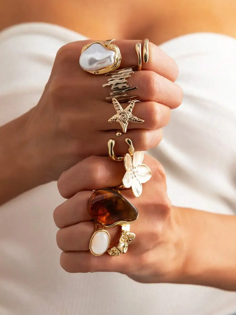 9pcs Bohemian Ocean Style Water Drop Shell Starfish Floral Rings Set For Women Summer Beach Jewelry
9pcs Bohemian Ocean Style Water Drop Shell Starfish Floral Rings Set For Women Summer Beach Jewelry