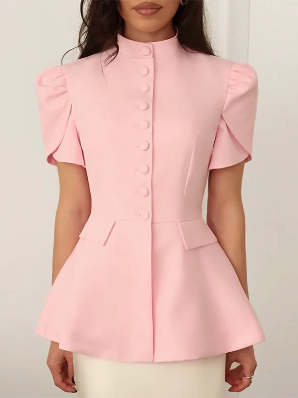 Women's Short Sleeve Tailored Jacket Sexy Slim Fit Stand Collar Waist Cinched Coat Top European Style Fashion Outerwear
Women's Short Sleeve Tailored Jacket Sexy Slim Fit Stand Collar Waist Cinched Coat Top European Style Fashion Outerwear