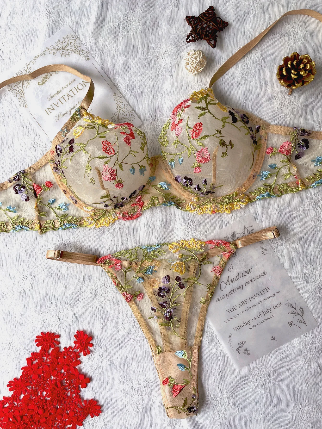Floral Embroidery Lingerie Set Women Sheer 2-Piece Boho Bra + Panty Underwear Set Intimates
Floral Embroidery Lingerie Set Women Sheer 2-Piece Boho Bra + Panty Underwear Set Intimates