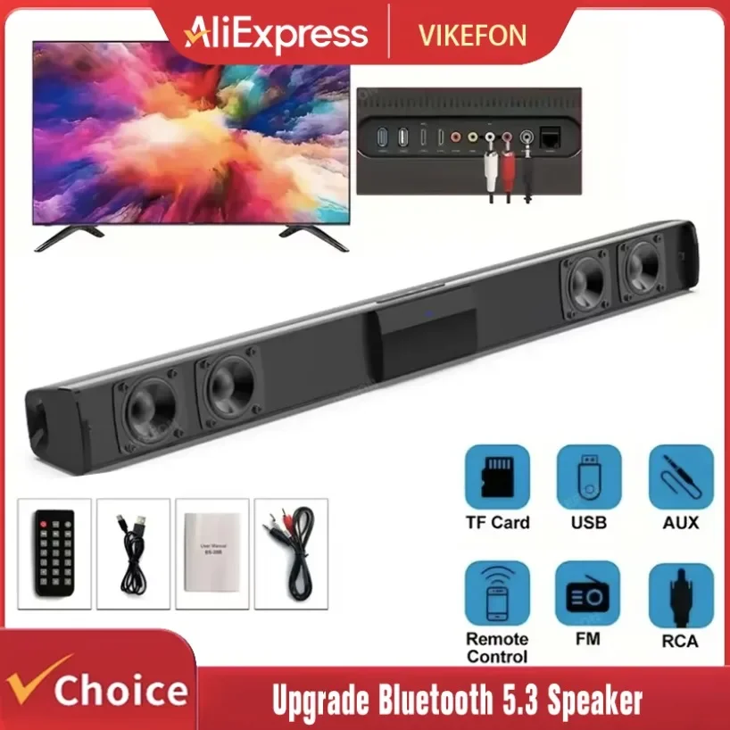 Soundbar Speakers, Bluetooth 5.3, Stereo Soundbar Surround Sound Home Cinema with Remote Control, Support RCA AUX TF-Card 
Soundbar Speakers, Bluetooth 5.3, Stereo Soundbar Surround Sound Home Cinema with Remote Control, Support RCA AUX TF-Card