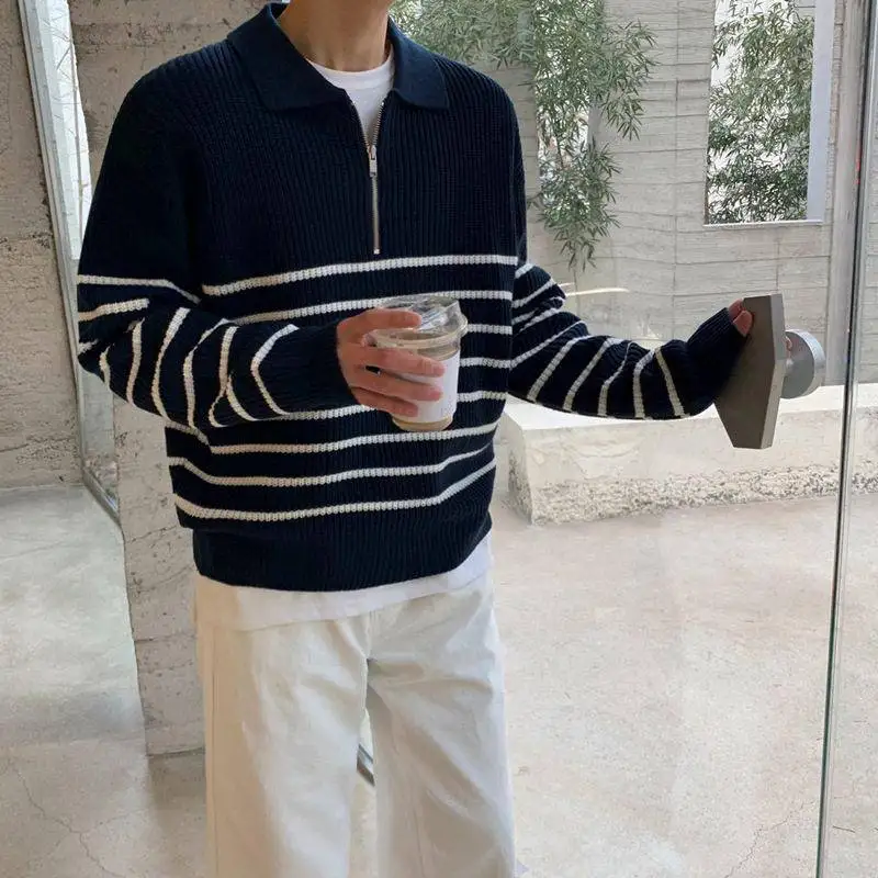 Loose Fit Long Sleeve Neck Striped Knitwear Casual Half Zipper Autumn Fashion for Teen Boys Korean Style Vintage Leisure
Loose Fit Long Sleeve Neck Striped Knitwear Casual Half Zipper Autumn Fashion for Teen Boys Korean Style Vintage Leisure