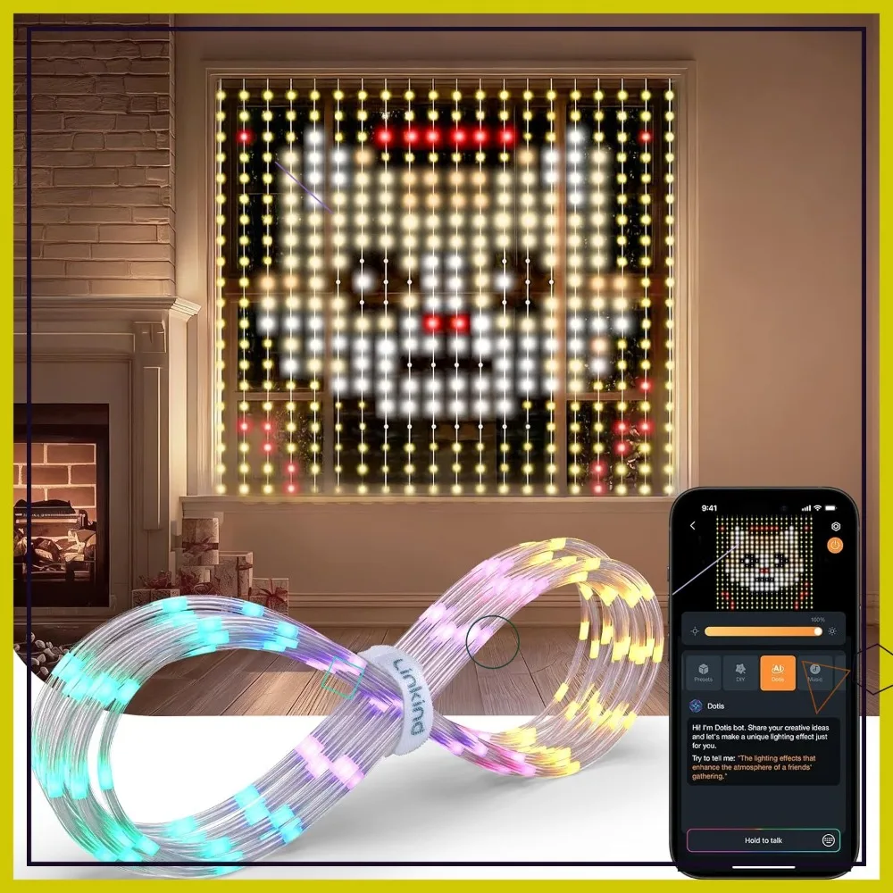 Smart Curtain Lights, APP & Voice Control, 400 LEDs, 4.9x4.5ft, AI GIF Display, Works with Alexa/Google
Smart Curtain Lights, APP & Voice Control, 400 LEDs, 4.9x4.5ft, AI GIF Display, Works with Alexa/Google