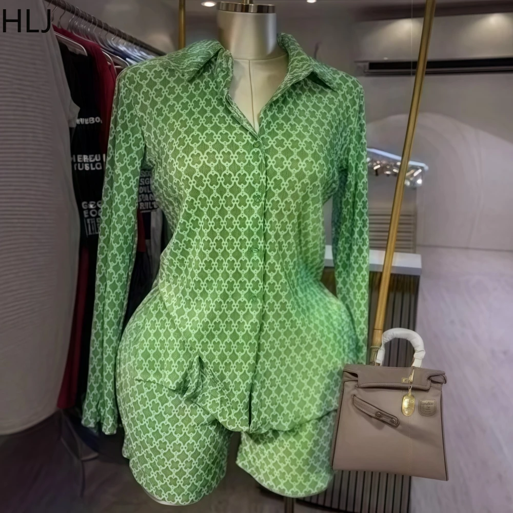 HLJ Fashion Ruched Patchwork 2 Pieces Set for Woman Green Print Long Sleeves Buttons Top and Short Outfits Female Streetwear New
HLJ Fashion Ruched Patchwork 2 Pieces Set for Woman Green Print Long Sleeves Buttons Top and Short Outfits Female Streetwear New