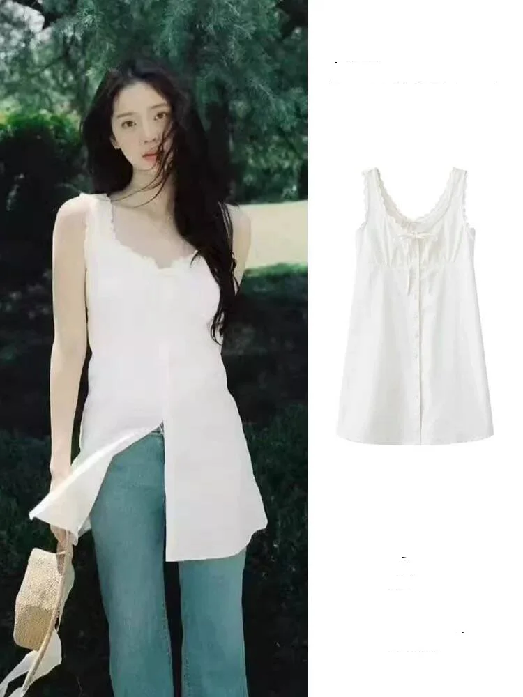 Exjr Sweet Style Lace Trim White Mid-Length Sleeveless Vest Dress Women's Gown with Strap Neckline Color Summer Dress
Exjr Sweet Style Lace Trim White Mid-Length Sleeveless Vest Dress Women's Gown with Strap Neckline Color Summer Dress