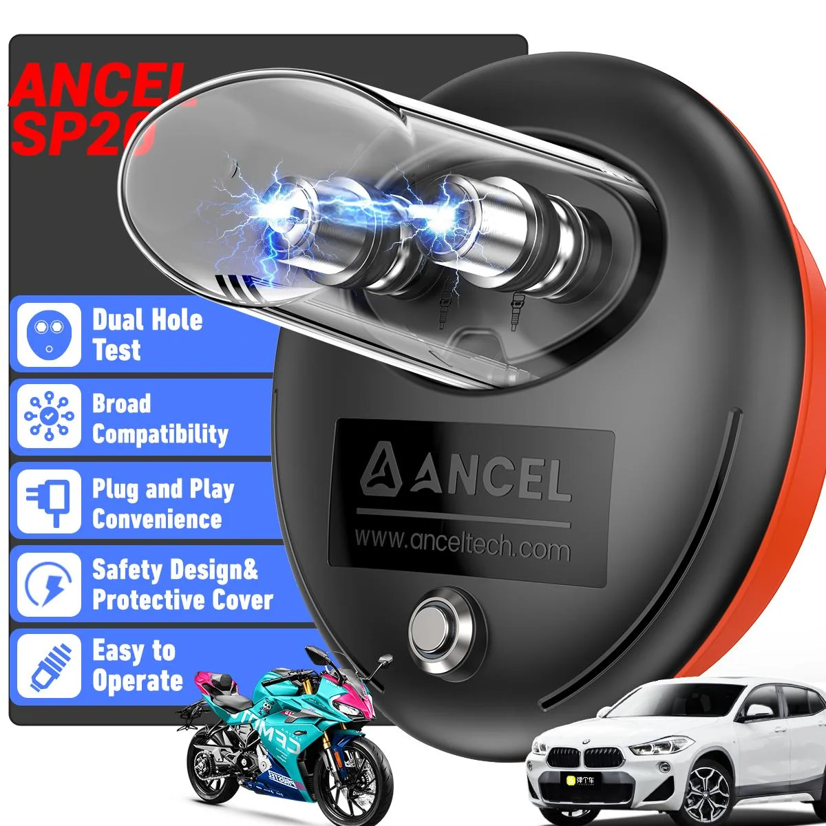 ANCEL SP20 Spark Plug Tester 110V 120V One-Click Operation Dual Holes Tester Spark Performance Ignition Strength Analyzer
ANCEL SP20 Spark Plug Tester 110V 120V One-Click Operation Dual Holes Tester Spark Performance Ignition Strength Analyzer