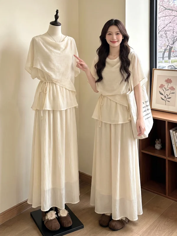 Large Size Women's Summer Fashion Set Ultra Cute Flounce Neck Chiffon Two Piece Set Dress round Neck Shirt Casual Commute Style
Large Size Women's Summer Fashion Set Ultra Cute Flounce Neck Chiffon Two Piece Set Dress round Neck Shirt Casual Commute Style