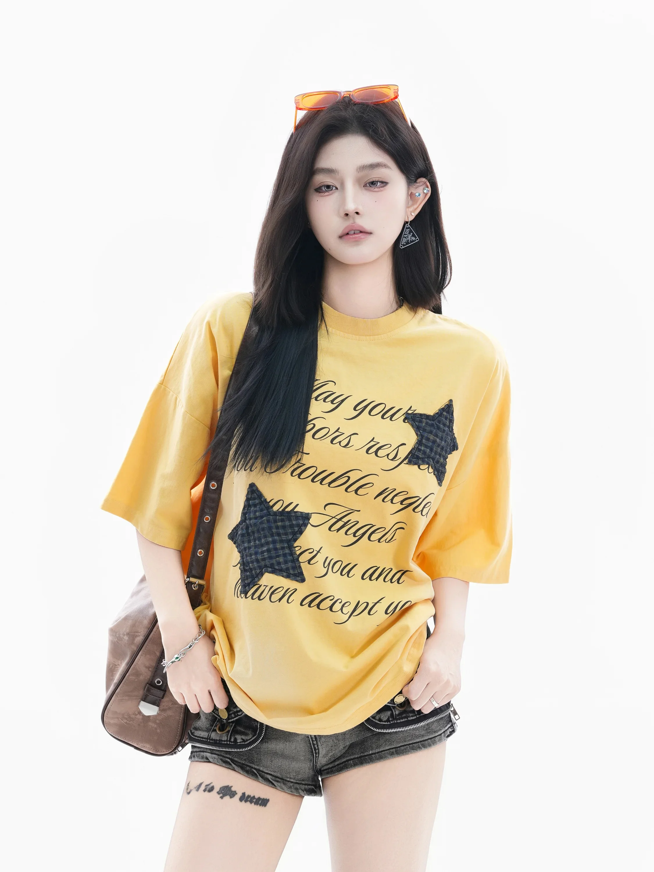 Retro Gradient Short Sleeve T-Shirt Women's Loose Fit Embroidered Checkered Star Patch Couple's Trendy Top Cotton round Neck
Retro Gradient Short Sleeve T-Shirt Women's Loose Fit Embroidered Checkered Star Patch Couple's Trendy Top Cotton round Neck