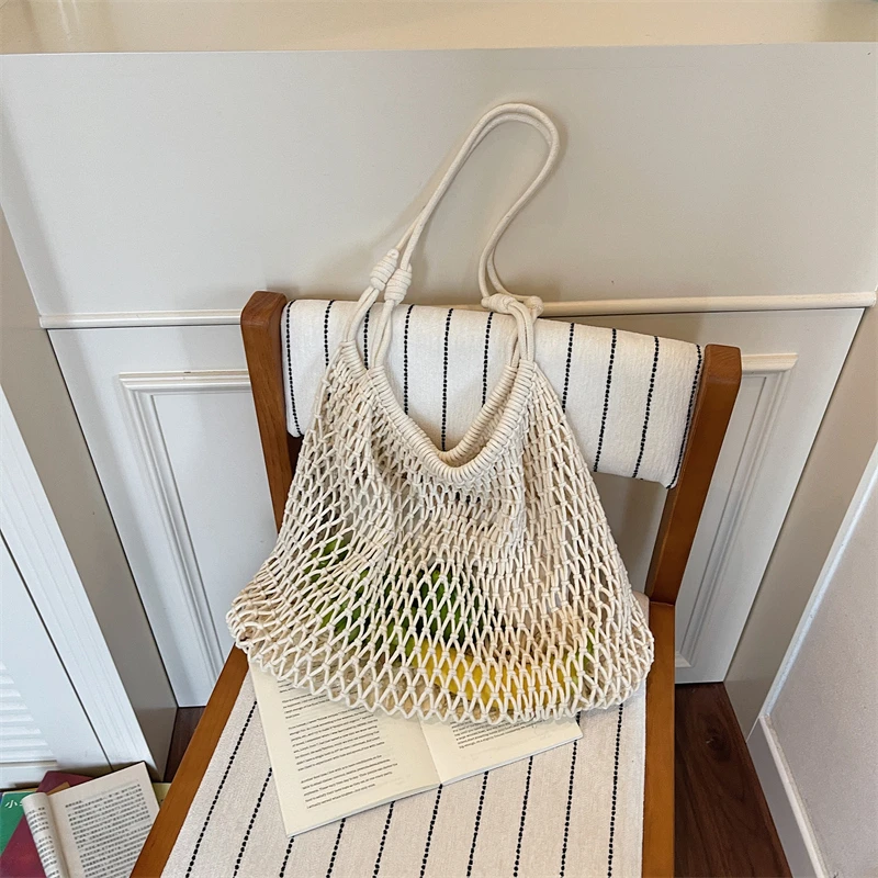 Summer Hollow Crochet Mesh Tote Bag Breathable Cotton Woven Net Shoulder Bag Large Capacity Lightweight Shopper for Beach
Summer Hollow Crochet Mesh Tote Bag Breathable Cotton Woven Net Shoulder Bag Large Capacity Lightweight Shopper for Beach