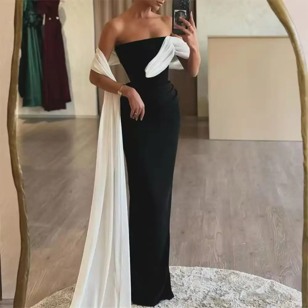 Mermaid Prom Dresses Strapless Sleeveless Satin/Chiffon Evening Party Gown Dubai Formal Occasion Dress Customized
Mermaid Prom Dresses Strapless Sleeveless Satin/Chiffon Evening Party Gown Dubai Formal Occasion Dress Customized