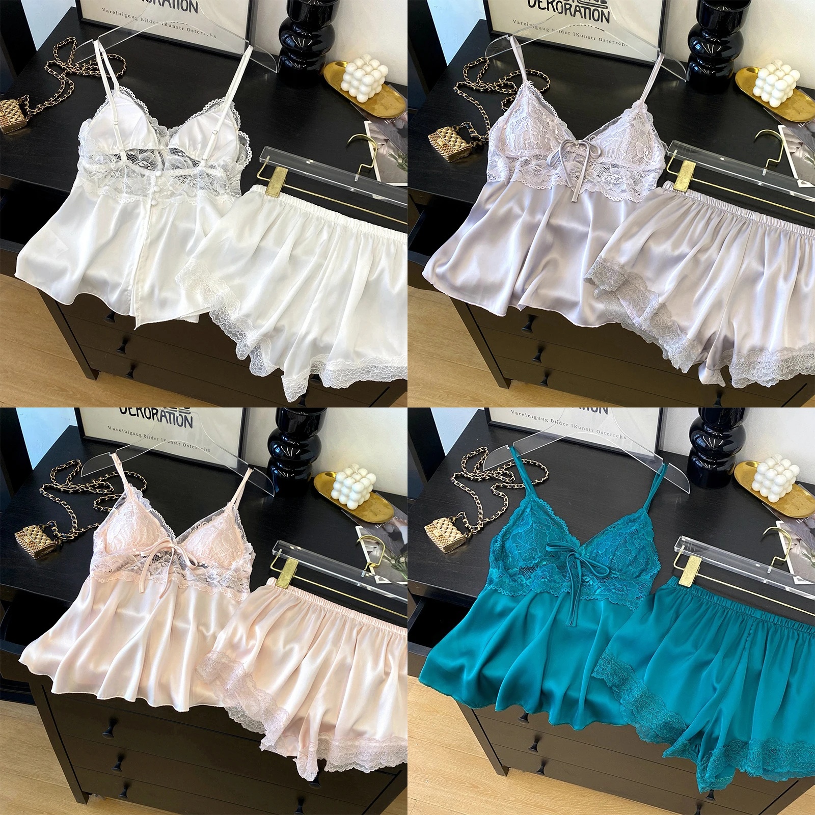 Two Pieces Cami&Shorts Pyjamas Sleep Suit Sexy Womens Satin V-Neck Lace Pajamas Set Summer Sleepwear Nightwear Home Clothes
Two Pieces Cami&Shorts Pyjamas Sleep Suit Sexy Womens Satin V-Neck Lace Pajamas Set Summer Sleepwear Nightwear Home Clothes