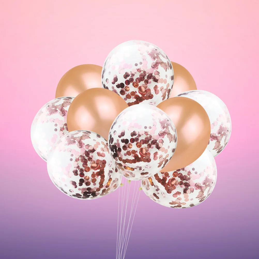 10Pcs Aluminum Foil Balloons Solid Color Clear Balloons with Rose Gold Confetti Romantic Decoration Wedding Birthday Celebration 
10Pcs Aluminum Foil Balloons Solid Color Clear Balloons with Rose Gold Confetti Romantic Decoration Wedding Birthday Celebration