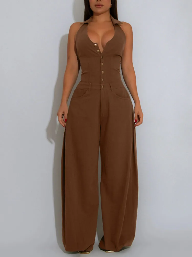 Women's Solid Color Pockets Sleeveless Backless Jumpsuits Casual Bodysuit
Women's Solid Color Pockets Sleeveless Backless Jumpsuits Casual Bodysuit