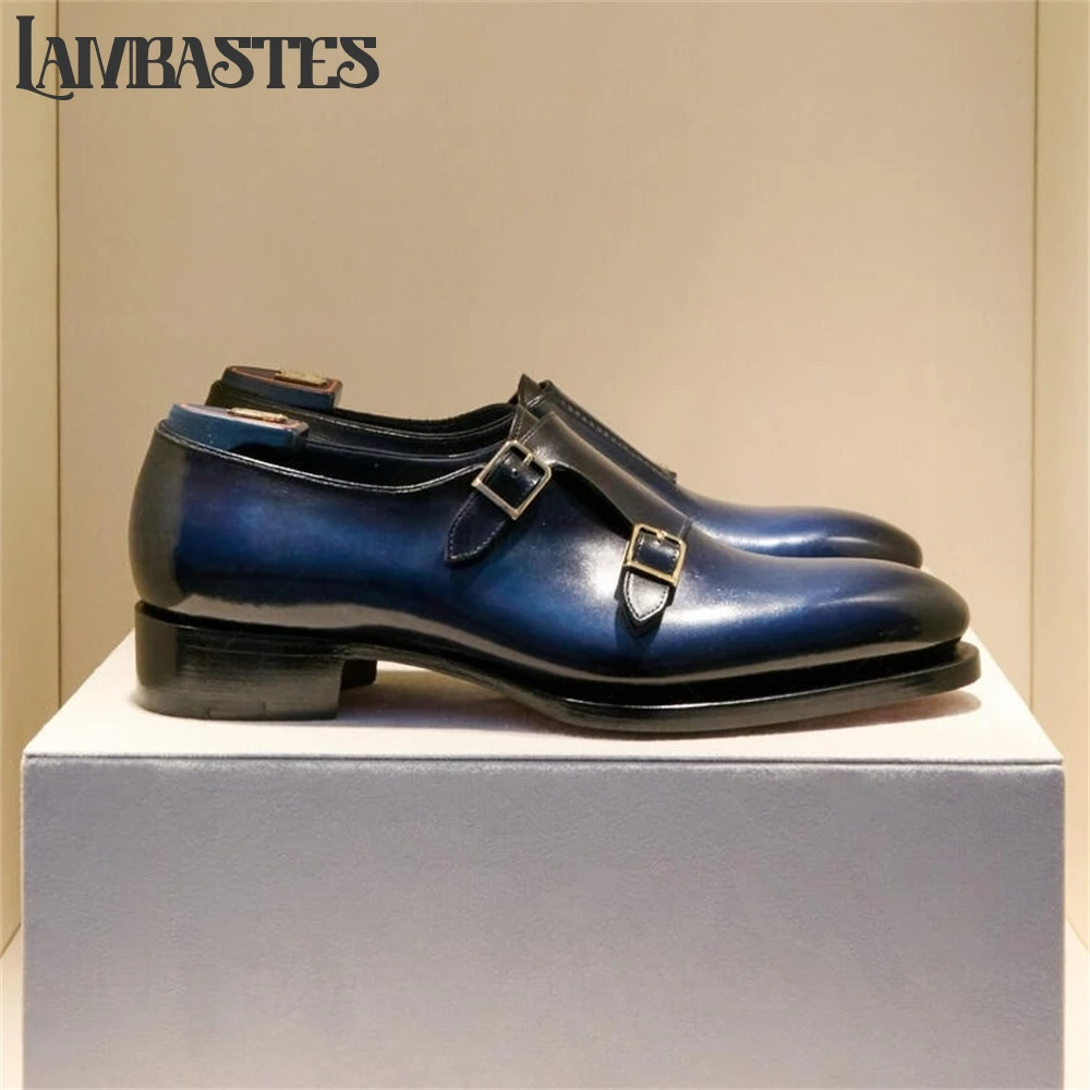 Men's Blue PU Leather Double Buckle Shoes Designer Style Hand Polished Dress Shoes Elegant Buckle Strap Leather Shoes Blue Black
Men's Blue PU Leather Double Buckle Shoes Designer Style Hand Polished Dress Shoes Elegant Buckle Strap Leather Shoes Blue Black