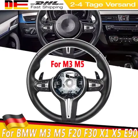 M Sport Full Leather Steering Wheel For BMW M3 M5 F30 F33 F15 F16 F20 F21 F25 F26 F11 F12 F13 X1 X2 F80 E90 E70 E84 With Paddles