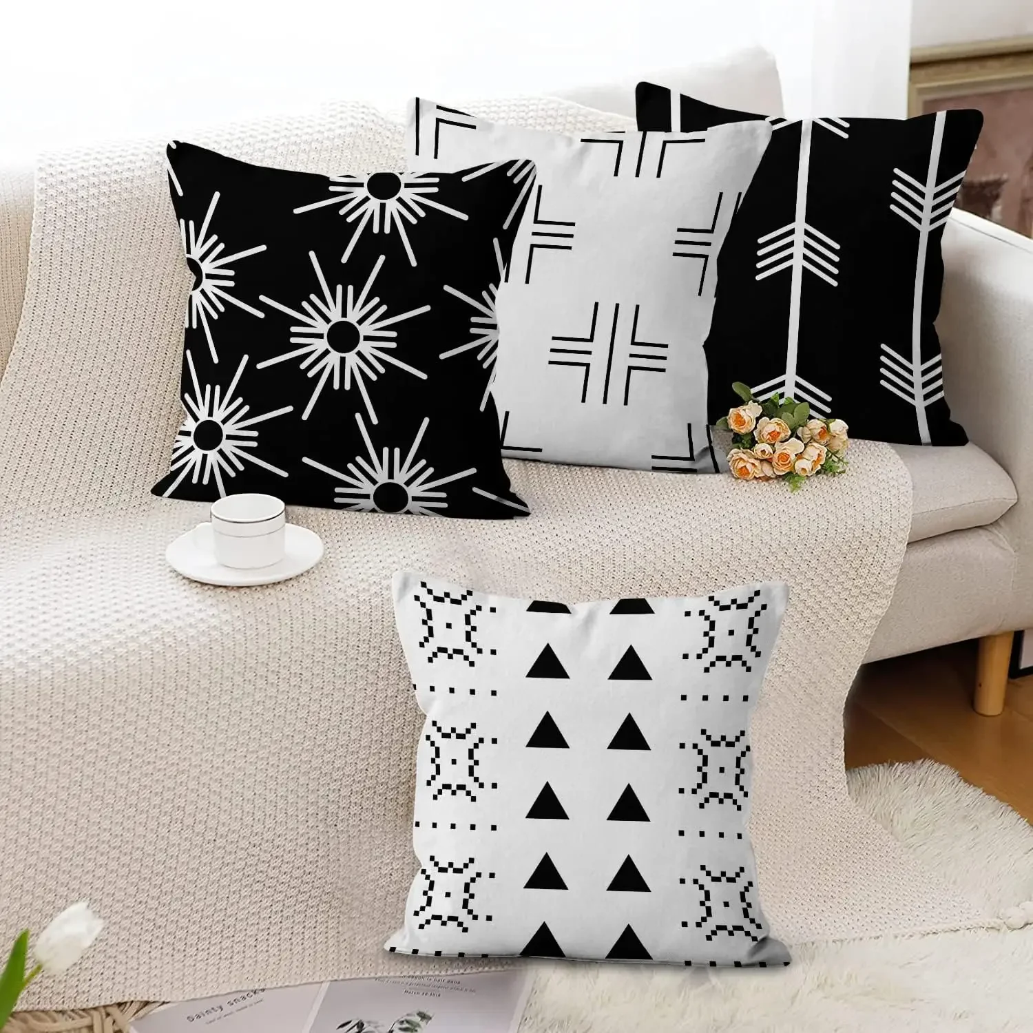 4PC Black and white pillowcase 40x 40 modern decorative geometric pattern linen cushion cover sofa pillow cover
4PC Black and white pillowcase 40x 40 modern decorative geometric pattern linen cushion cover sofa pillow cover