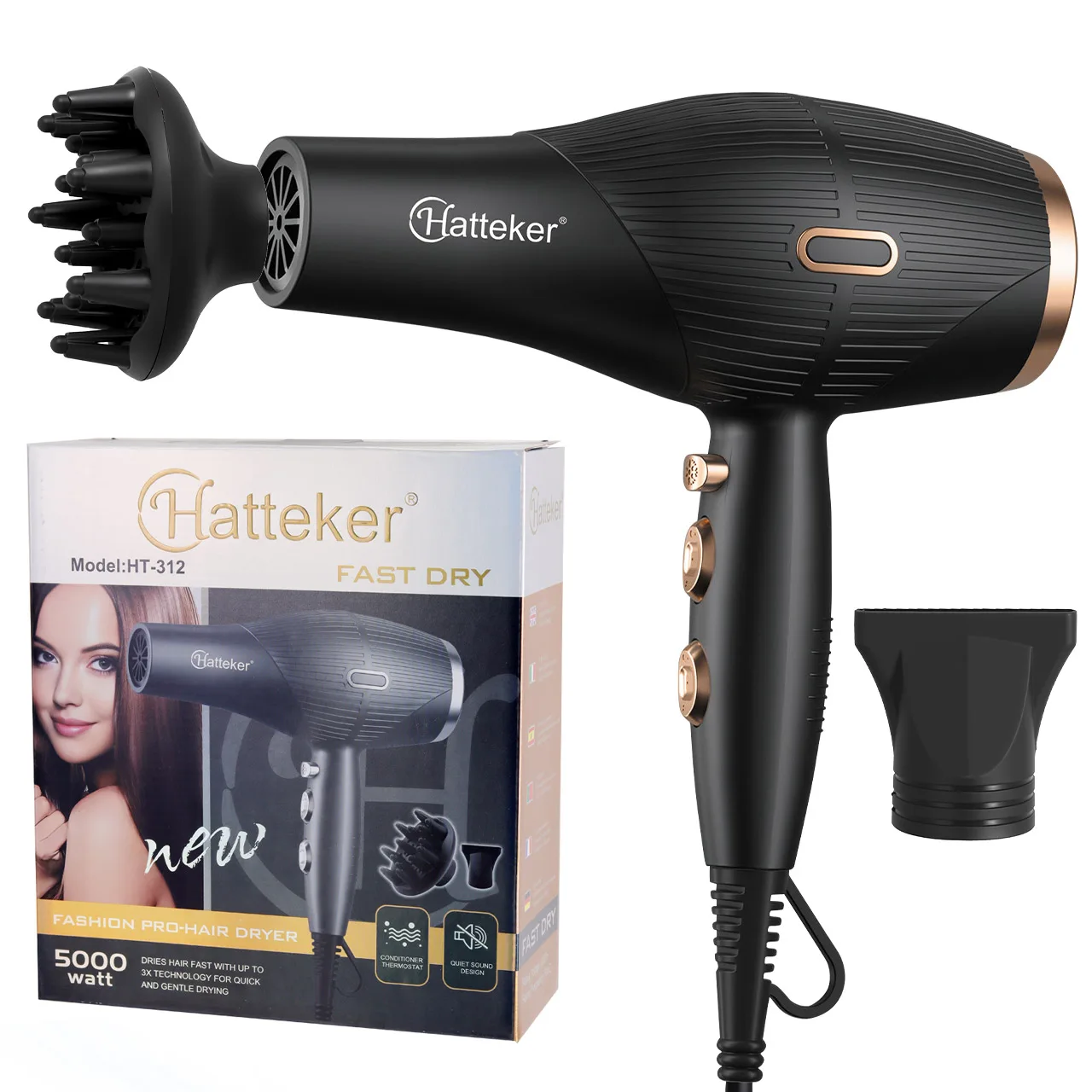 Hatteker High Power Hair Dryer for Home And Salon Use with Cold And Hot Air Large Wind Force Electric Blow Dryer Hairdrier
Hatteker High Power Hair Dryer for Home And Salon Use with Cold And Hot Air Large Wind Force Electric Blow Dryer Hairdrier