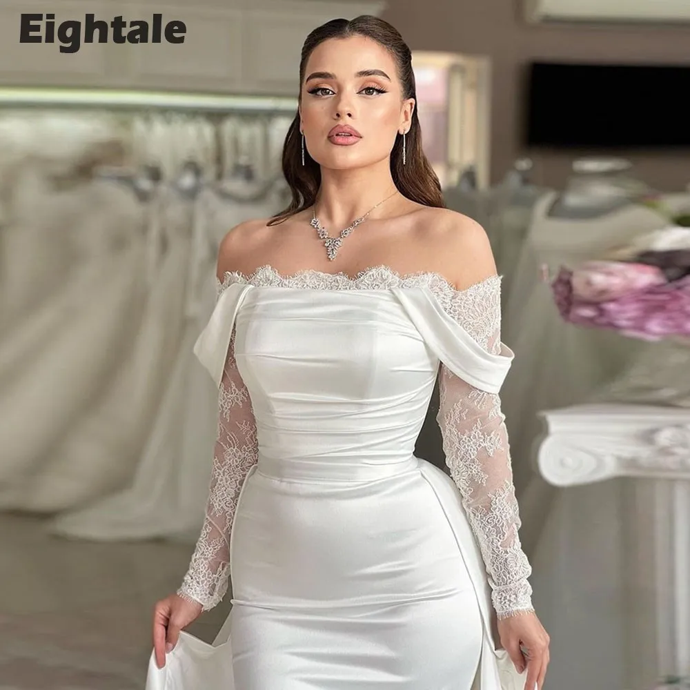 Eightale Boho Wedding Dresses Strapless Long Sleeves Customized Satin Mermaid Lace White Bridal Gown Vestidos De Novia
Eightale Boho Wedding Dresses Strapless Long Sleeves Customized Satin Mermaid Lace White Bridal Gown Vestidos De Novia