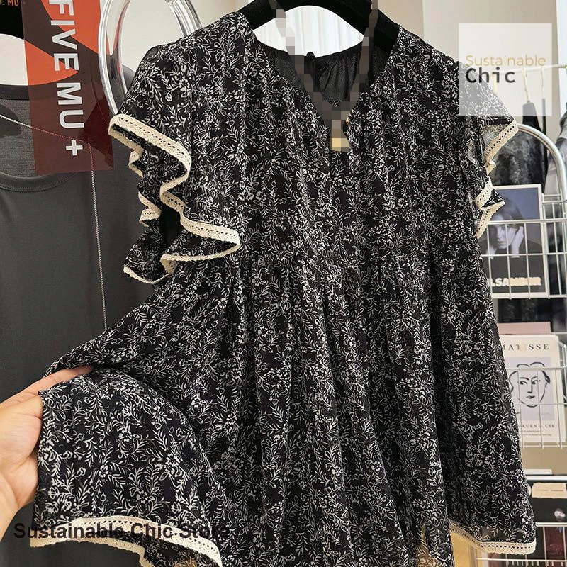 French age-reducing floral ruffled short-sleeved doll shirt holiday chiffon shirt women's summer belly cover top high-end blouse
French age-reducing floral ruffled short-sleeved doll shirt holiday chiffon shirt women's summer belly cover top high-end blouse