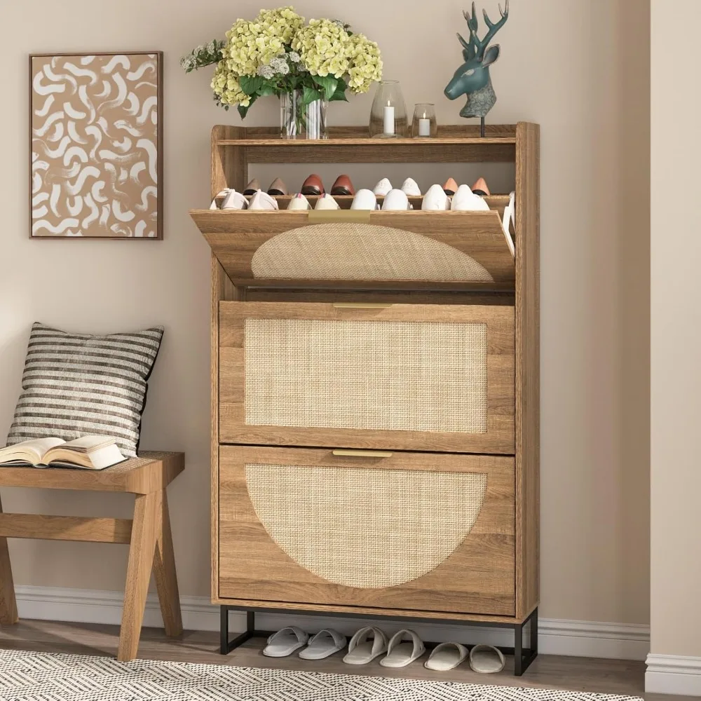 Starjoy Rattan Shoe Storage Cabinet With 3 Flip Drawers, Freestanding Shoe Organizer With Metal Legs For Entryway, Hidden Golde
Starjoy Rattan Shoe Storage Cabinet With 3 Flip Drawers, Freestanding Shoe Organizer With Metal Legs For Entryway, Hidden Golde
