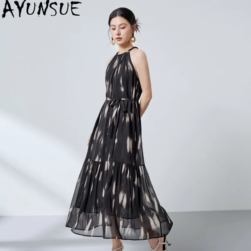 AYUNSUE 100% Silk Women's Casual Dresses Vacation Style Halter Neck Dress 2026 Woman Flowing Beach Dress Woman Clothes Summer
AYUNSUE 100% Silk Women's Casual Dresses Vacation Style Halter Neck Dress 2026 Woman Flowing Beach Dress Woman Clothes Summer