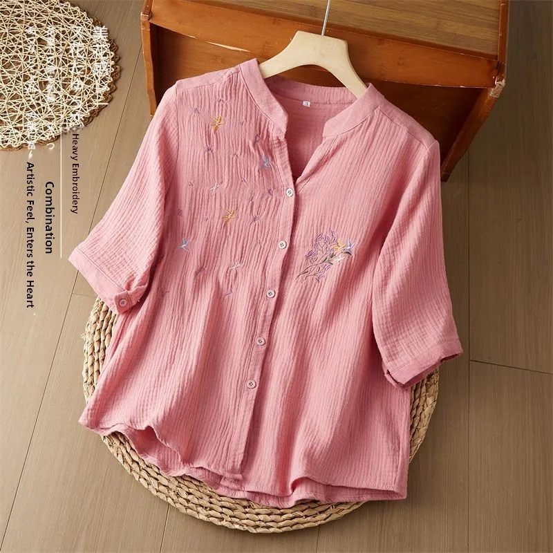 plus Size Women's Shirt Cotton Linen Loose Fit Stand Collar Summer New Style Commute Fashion Artistic Plant Floral Embroidery
plus Size Women's Shirt Cotton Linen Loose Fit Stand Collar Summer New Style Commute Fashion Artistic Plant Floral Embroidery