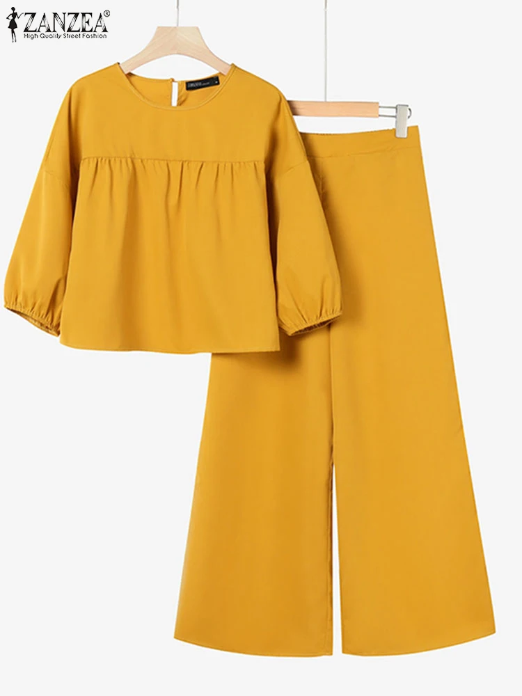 2PCS Summer Trousers Suit Women Outfits Fashion Matching Sets ZANZEA Casual 3/4 Sleeve Blouse Pant Sets Solid Work Tracksuits
2PCS Summer Trousers Suit Women Outfits Fashion Matching Sets ZANZEA Casual 3/4 Sleeve Blouse Pant Sets Solid Work Tracksuits