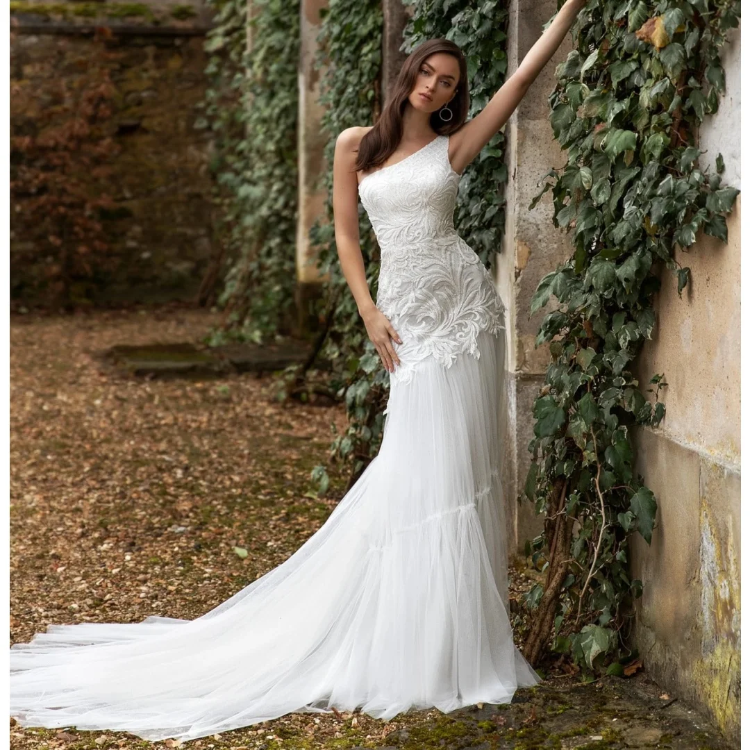 One Shoulder Mermaid Wedding Dresses for Brides 2025 Second Reception Gowns Lace Appliqued Tulle Robe De Soirée Customized
One Shoulder Mermaid Wedding Dresses for Brides 2025 Second Reception Gowns Lace Appliqued Tulle Robe De Soirée Customized