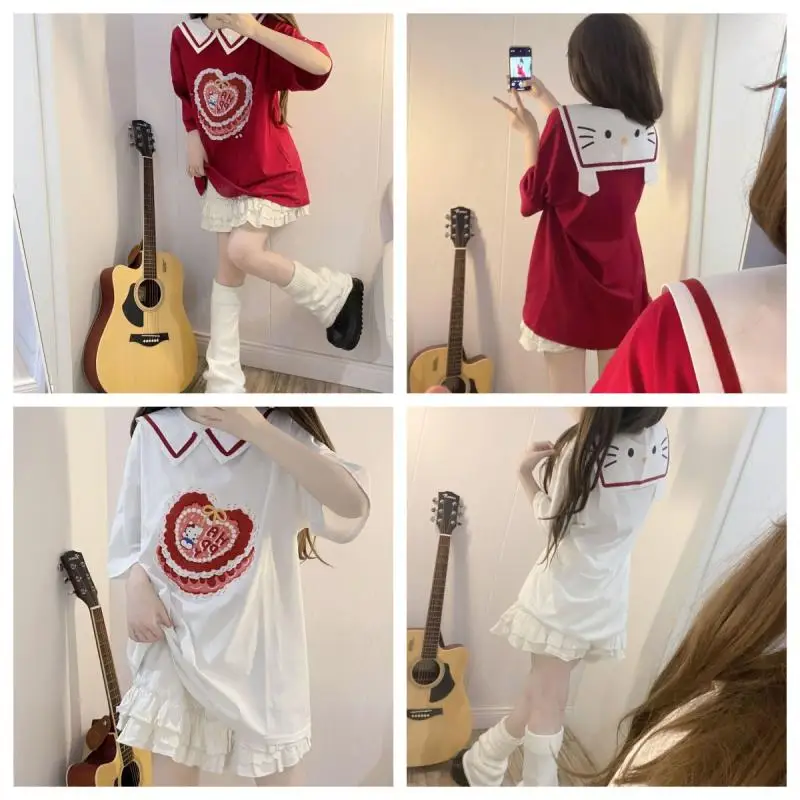Summer Girls Pure Cotton Casual Short Sleeves T-Shirt Hello Kitty Original Homemade Cute Cartoon Loose Soft Girl Short Sleeves
Summer Girls Pure Cotton Casual Short Sleeves T-Shirt Hello Kitty Original Homemade Cute Cartoon Loose Soft Girl Short Sleeves