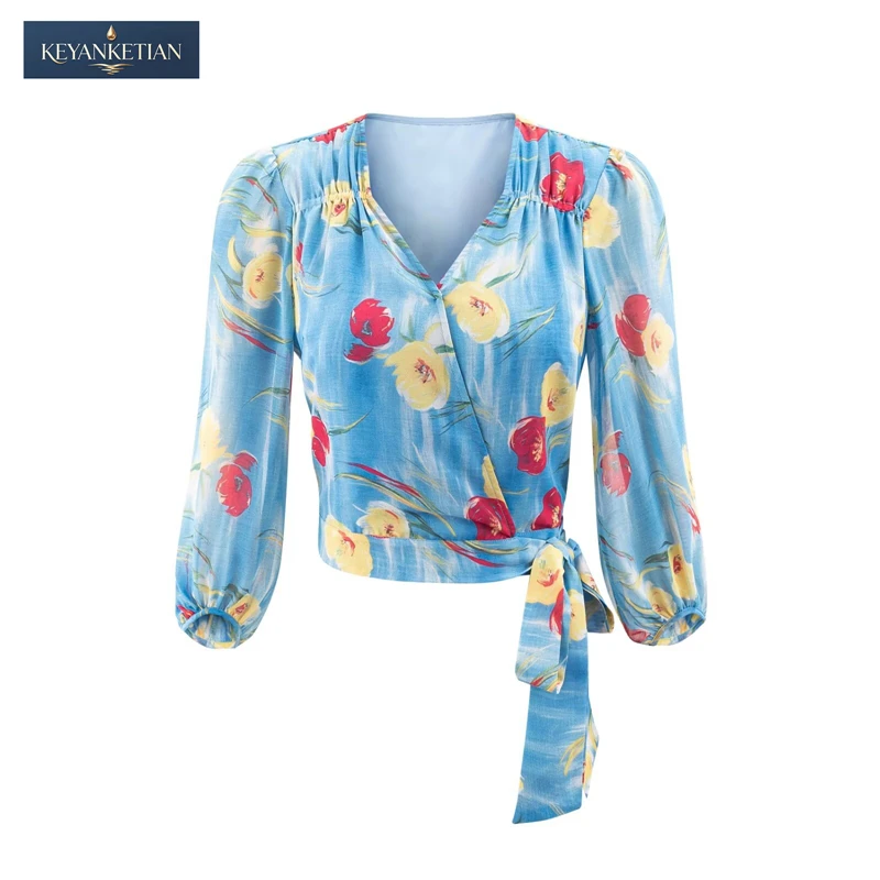 KEYANKETIAN 2026 Romantic Vacation Cropped Wrap Blouse Slim Fit V-Neck Floral Print, Puff Long Sleeves Waist Tie Chiffon Shirt
KEYANKETIAN 2026 Romantic Vacation Cropped Wrap Blouse Slim Fit V-Neck Floral Print, Puff Long Sleeves Waist Tie Chiffon Shirt