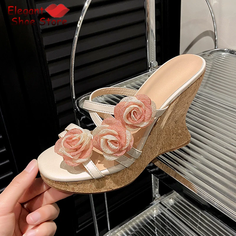 Pink Flower Cross Strap Wedge Slippers Round Toe Thick Soled 11CM High Heels Sandals Summer New Party Vacation Beach Fairy Shoes
Pink Flower Cross Strap Wedge Slippers Round Toe Thick Soled 11CM High Heels Sandals Summer New Party Vacation Beach Fairy Shoes