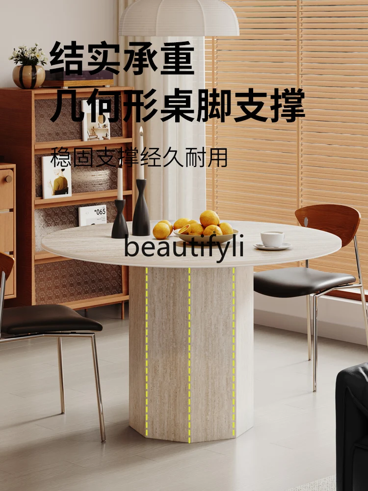 Medieval Nordic light luxury cream style dining table wabi sandy wind travertine rock slab restaurant round table
Medieval Nordic light luxury cream style dining table wabi sandy wind travertine rock slab restaurant round table