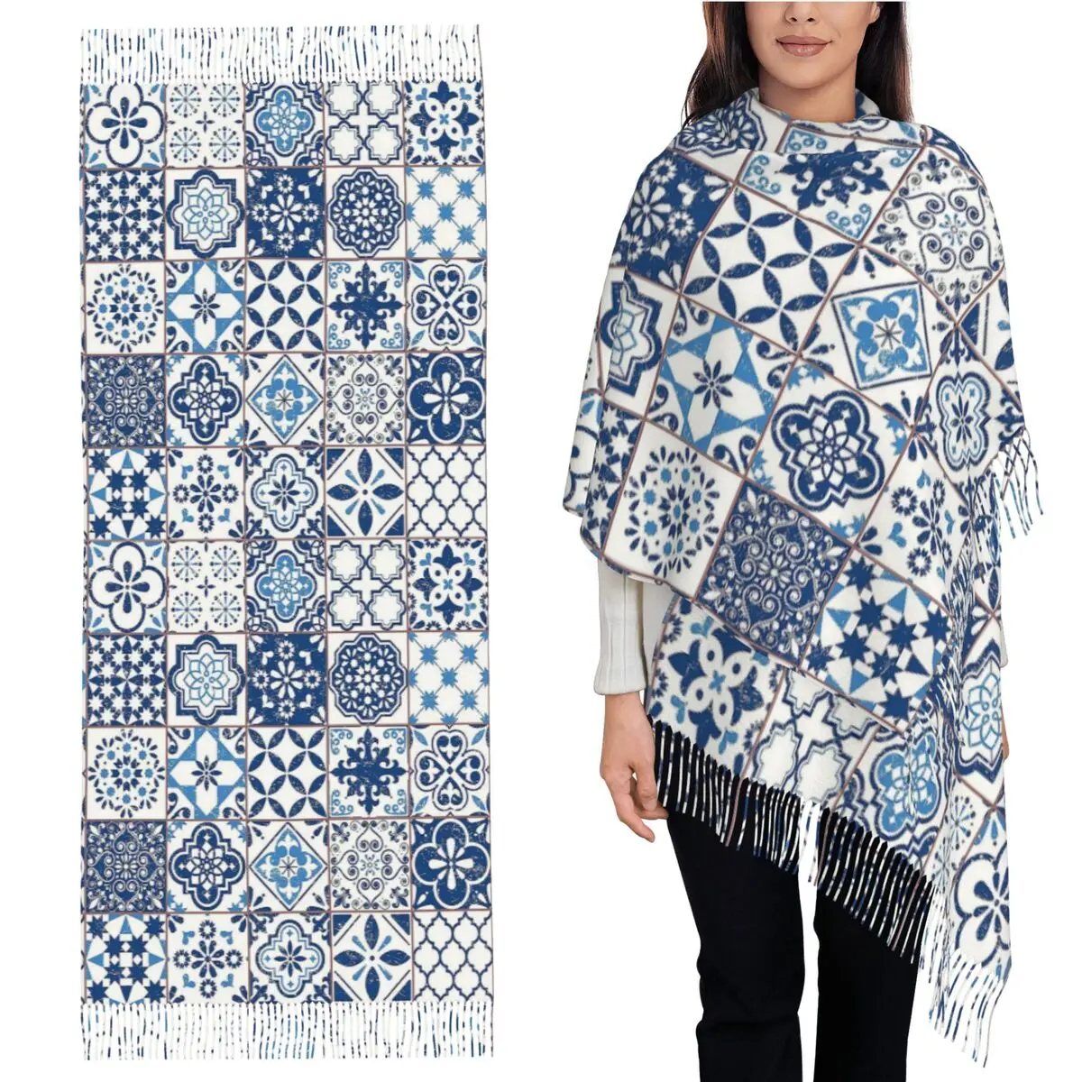 Португальский шарф Azulejos, шарфы с кисточками для женщин, мягкие теплые шали и накидки, длинная осенне-зимняя шаль
Португальский шарф Azulejos, шарфы с кисточками для женщин, мягкие теплые шали и накидки, длинная осенне-зимняя шаль