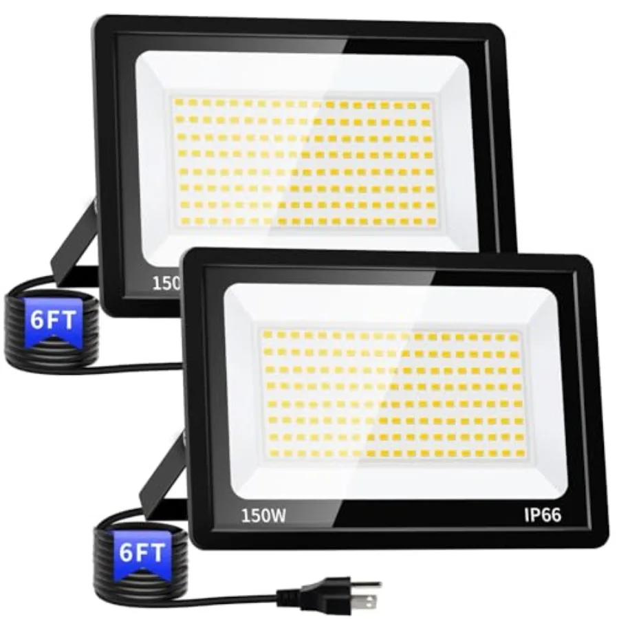 150W LED Outdoor Flood Lights with Plug 18000lm Bright Work Light with 6Feet Cord 5000K Daylight White Exterior Floodlight IP66
150W LED Outdoor Flood Lights with Plug 18000lm Bright Work Light with 6Feet Cord 5000K Daylight White Exterior Floodlight IP66