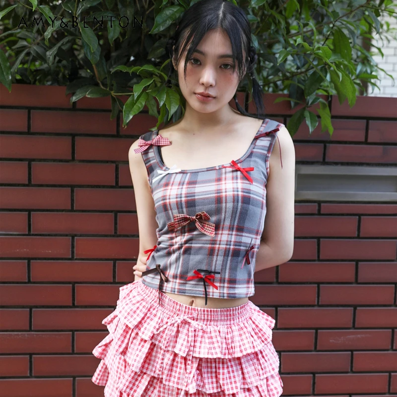 American Retro Red Gray Plaid Bowknot Women's Top Vest 2025 Summer New Design Sweet Cool Cute Versatile Sleeveless Sling Ladies
American Retro Red Gray Plaid Bowknot Women's Top Vest 2025 Summer New Design Sweet Cool Cute Versatile Sleeveless Sling Ladies