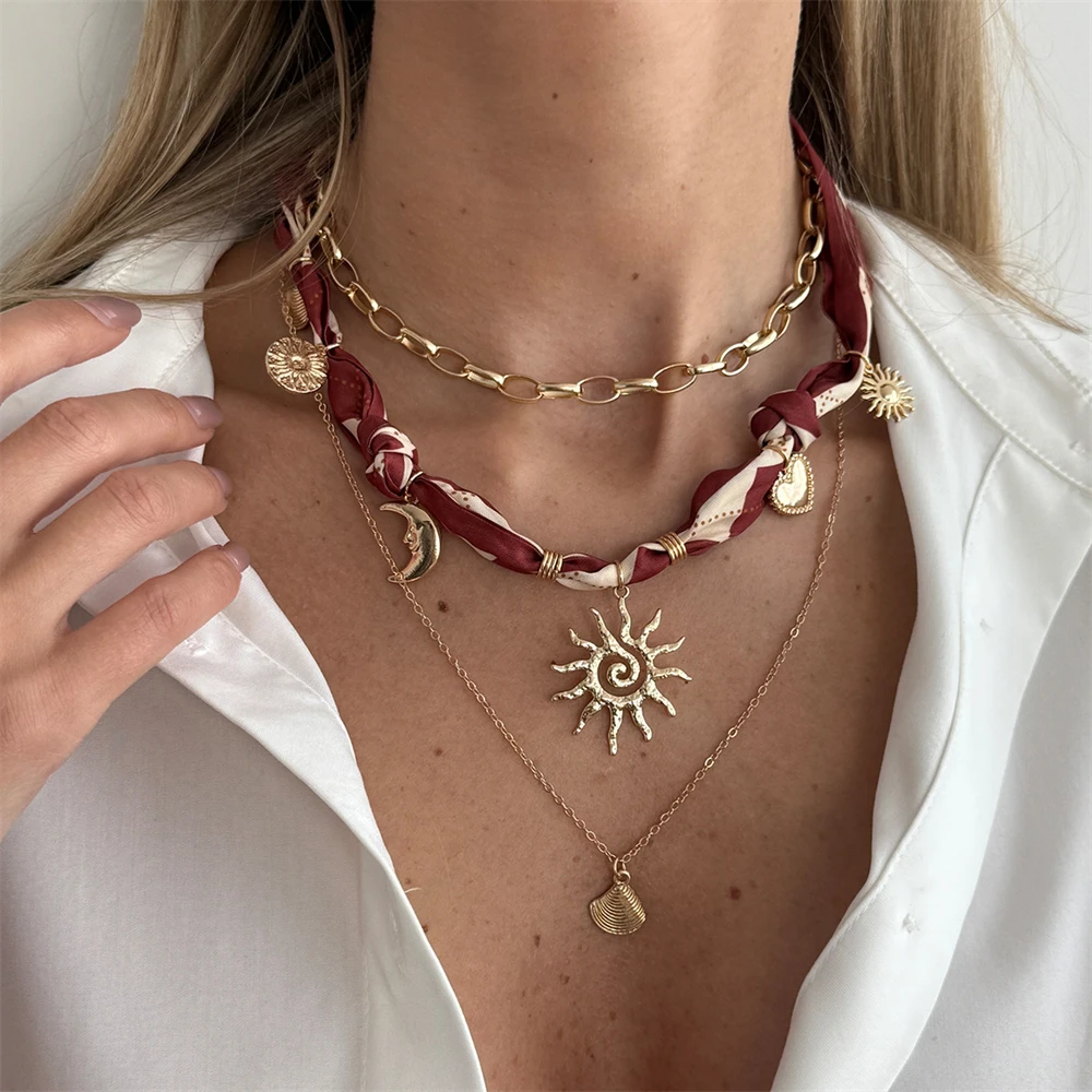 Vacation Style Sun Shell Scarf Chain Necklace 3-Piece Set Women Fashion Versatile Gift Daily Accessory
Vacation Style Sun Shell Scarf Chain Necklace 3-Piece Set Women Fashion Versatile Gift Daily Accessory