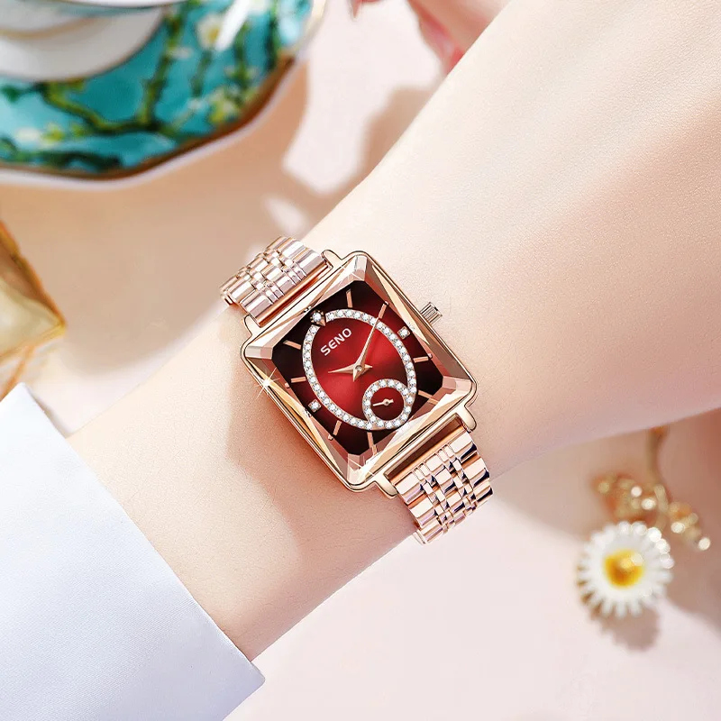 Luxury-luxurious style women's watch with independent second hand, square shape, women's quartz watch with diamond inlay
Luxury-luxurious style women's watch with independent second hand, square shape, women's quartz watch with diamond inlay