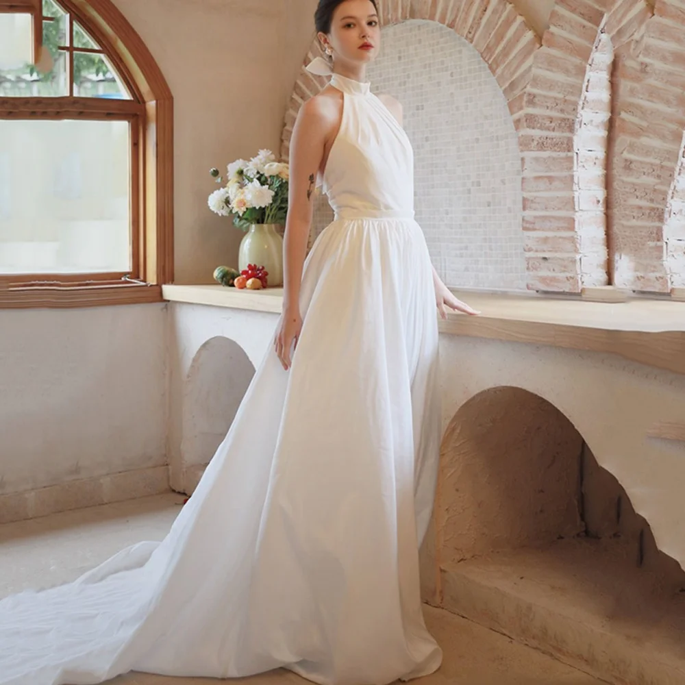 Customized Elegant Simple Wedding Dresses A Line Halter Bride Dress Backless Bridal Gowns New Arrival Vestido De Novia
Customized Elegant Simple Wedding Dresses A Line Halter Bride Dress Backless Bridal Gowns New Arrival Vestido De Novia