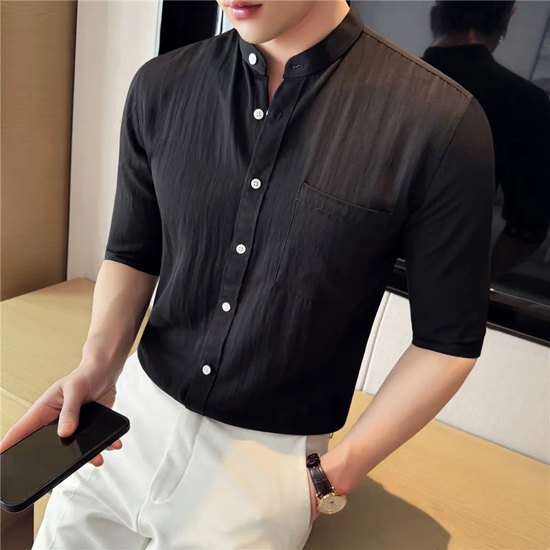 Luxury Textured Mandarin Collar Men's Shirt - 65% Cotton Mid-Sleeve, Modern-Traditional Elegance
Luxury Textured Mandarin Collar Men's Shirt - 65% Cotton Mid-Sleeve, Modern-Traditional Elegance