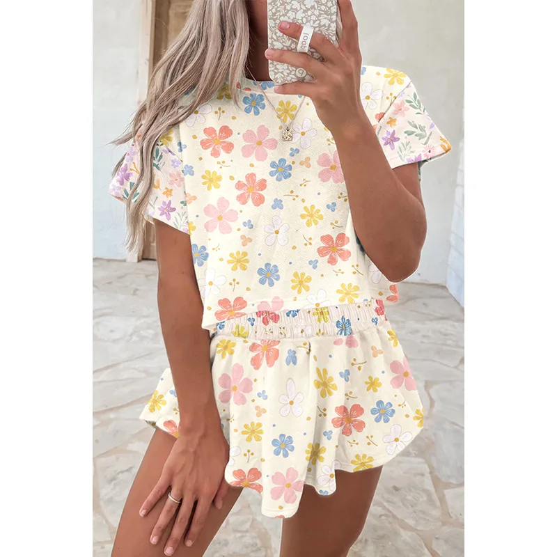 Printed Sleeved Shorts Two-piece Set for Women 2025 Summer New Comfortable and Versatile Fashion Set 
Printed Sleeved Shorts Two-piece Set for Women 2025 Summer New Comfortable and Versatile Fashion Set