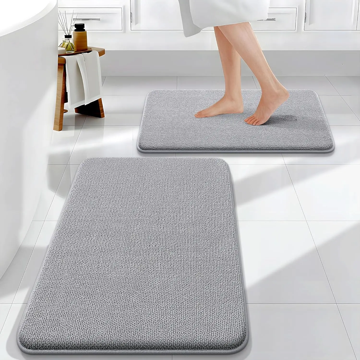 Soft Memory Foam Bathroom Rugs Set 2 Piece, Non-Slip Quick Dry Machine Washable Bath Mats, Grey 30x20+24x16
Soft Memory Foam Bathroom Rugs Set 2 Piece, Non-Slip Quick Dry Machine Washable Bath Mats, Grey 30x20+24x16