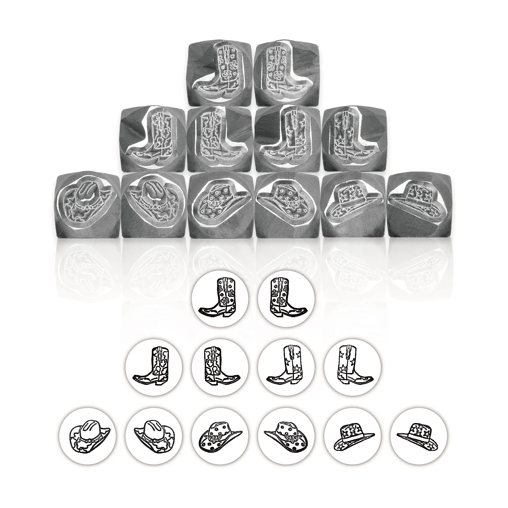 Metal Stamping Cowboy Hat and Cowboy Boots Design Stamp Jewellery Press Tools (10.5mm)
Metal Stamping Cowboy Hat and Cowboy Boots Design Stamp Jewellery Press Tools (10.5mm)