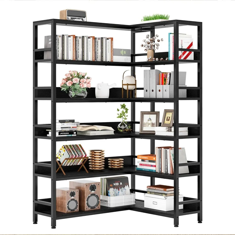 Industrial Bookshelves 6 Tiers Corner Bookcases with Baffles Etagere Shelf Storage Rack with Metal Frame for Living Room Home O 
Industrial Bookshelves 6 Tiers Corner Bookcases with Baffles Etagere Shelf Storage Rack with Metal Frame for Living Room Home O