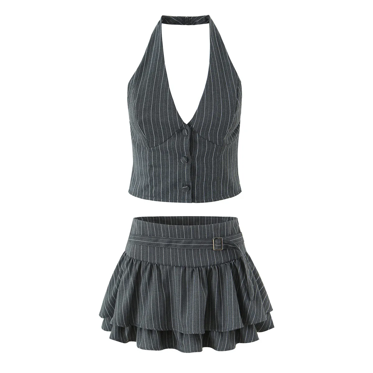 Mingmingxi Summer Striped 2 Pieces Set Halter Deep V Neck Crop Top High Waist Ruffle Mini Skirt Set Y2K Party Club Women
Mingmingxi Summer Striped 2 Pieces Set Halter Deep V Neck Crop Top High Waist Ruffle Mini Skirt Set Y2K Party Club Women