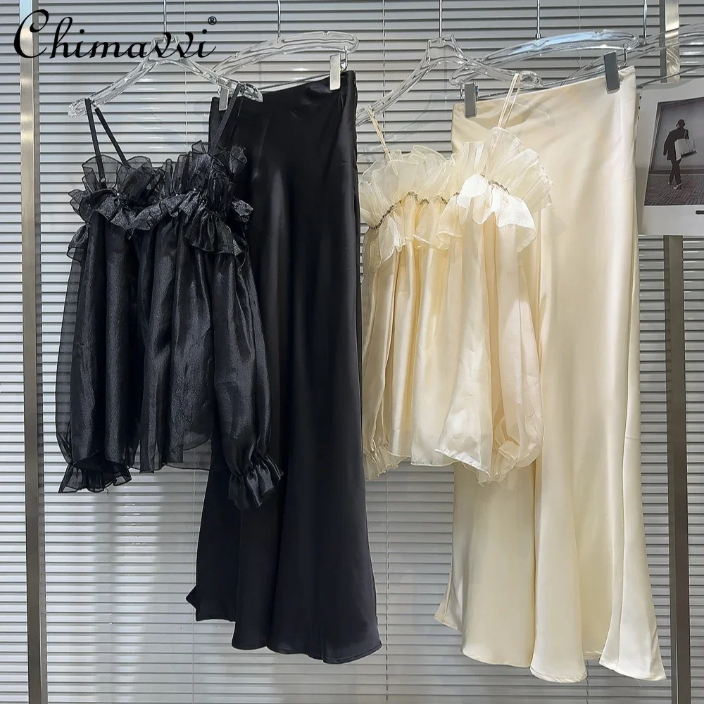 2024 Autumn New Fashion Sexy Girl Rhinestone Lace Satin Shoulder Shirt Fishtail Skirt Temperament Women's Two-piece Set Outfits
2024 Autumn New Fashion Sexy Girl Rhinestone Lace Satin Shoulder Shirt Fishtail Skirt Temperament Women's Two-piece Set Outfits