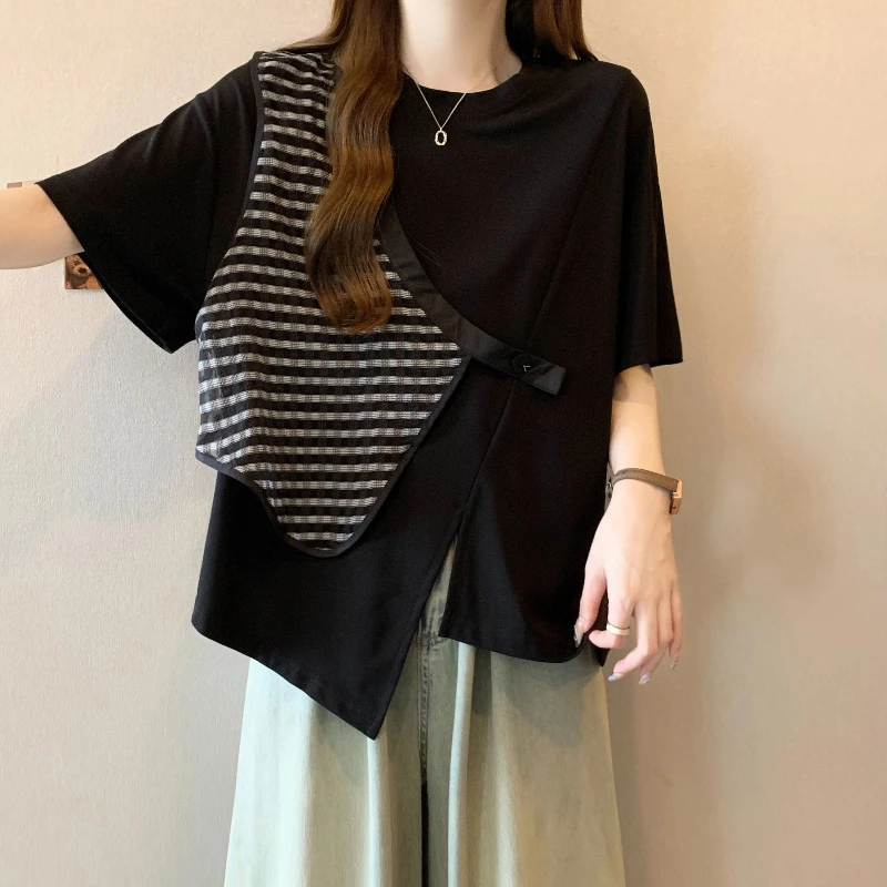 Contrast Patchwork Loose Fake Two-piece Korean Tops Summer New Irregular Youth Casual T Shirts Fashion High Street Women Clothes
Contrast Patchwork Loose Fake Two-piece Korean Tops Summer New Irregular Youth Casual T Shirts Fashion High Street Women Clothes