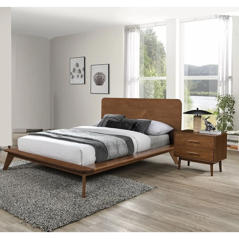 King Size Platform Bed Set in Walnut Mid-Century Modern Style with 2 Nightstands
King Size Platform Bed Set in Walnut Mid-Century Modern Style with 2 Nightstands